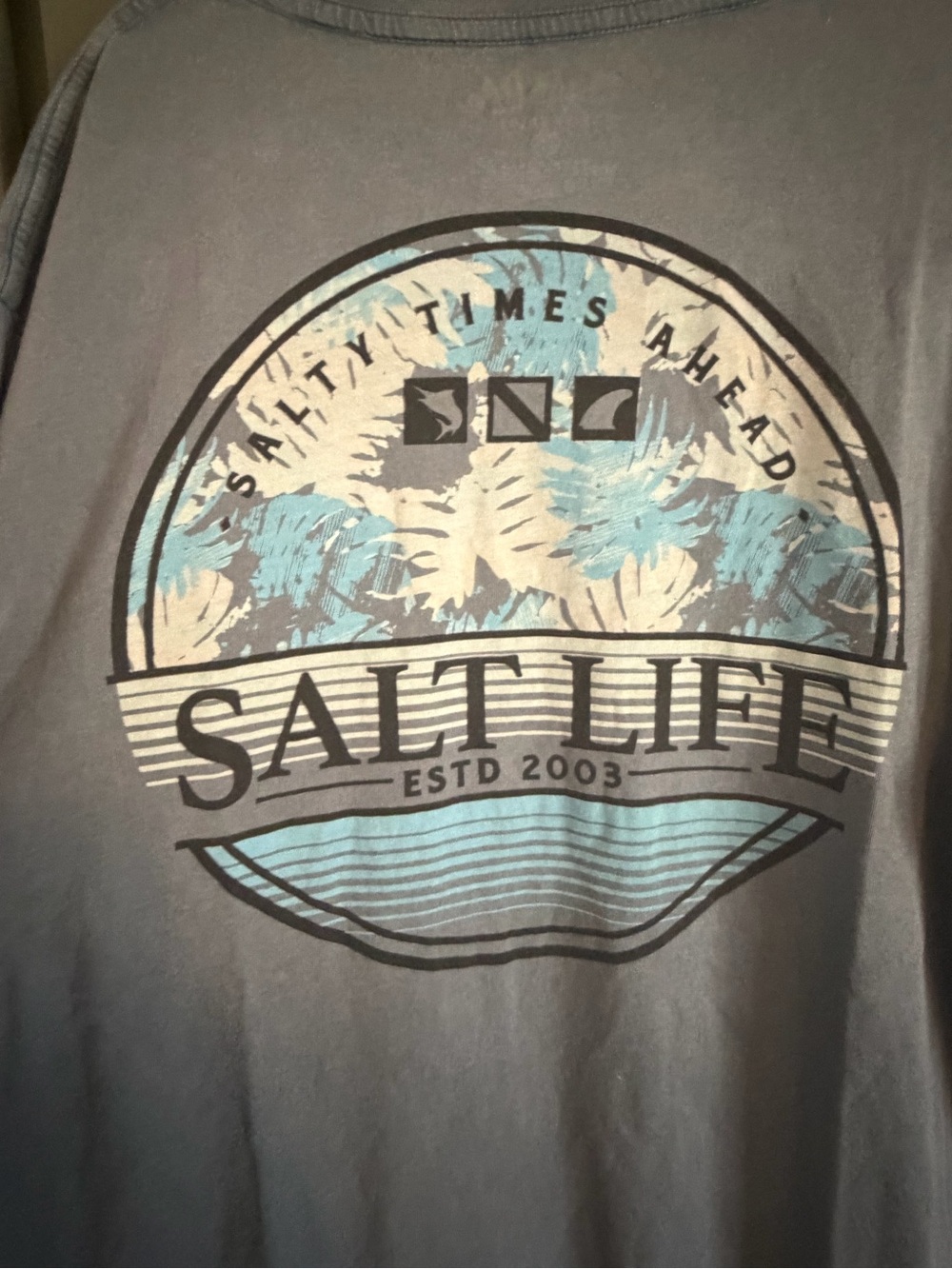 Salt Life Gray Tee with Light Blue and Cream Graphic